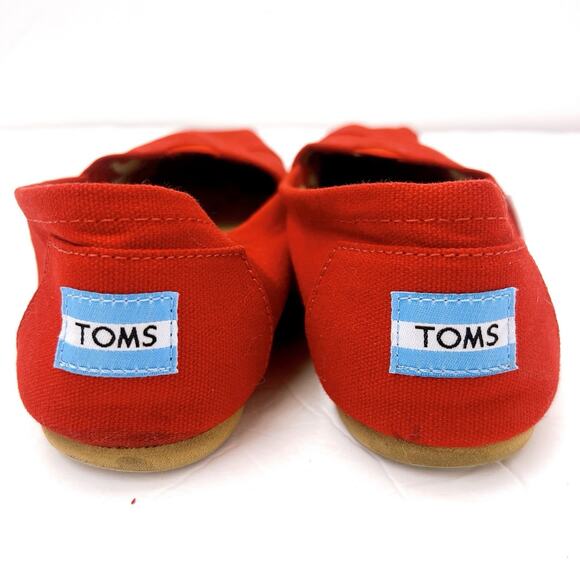 Toms Red Classic Canvas Shoes Womens Size 7.5 Slide On Flat Slippers Casual Wear - Picture 6 of 8